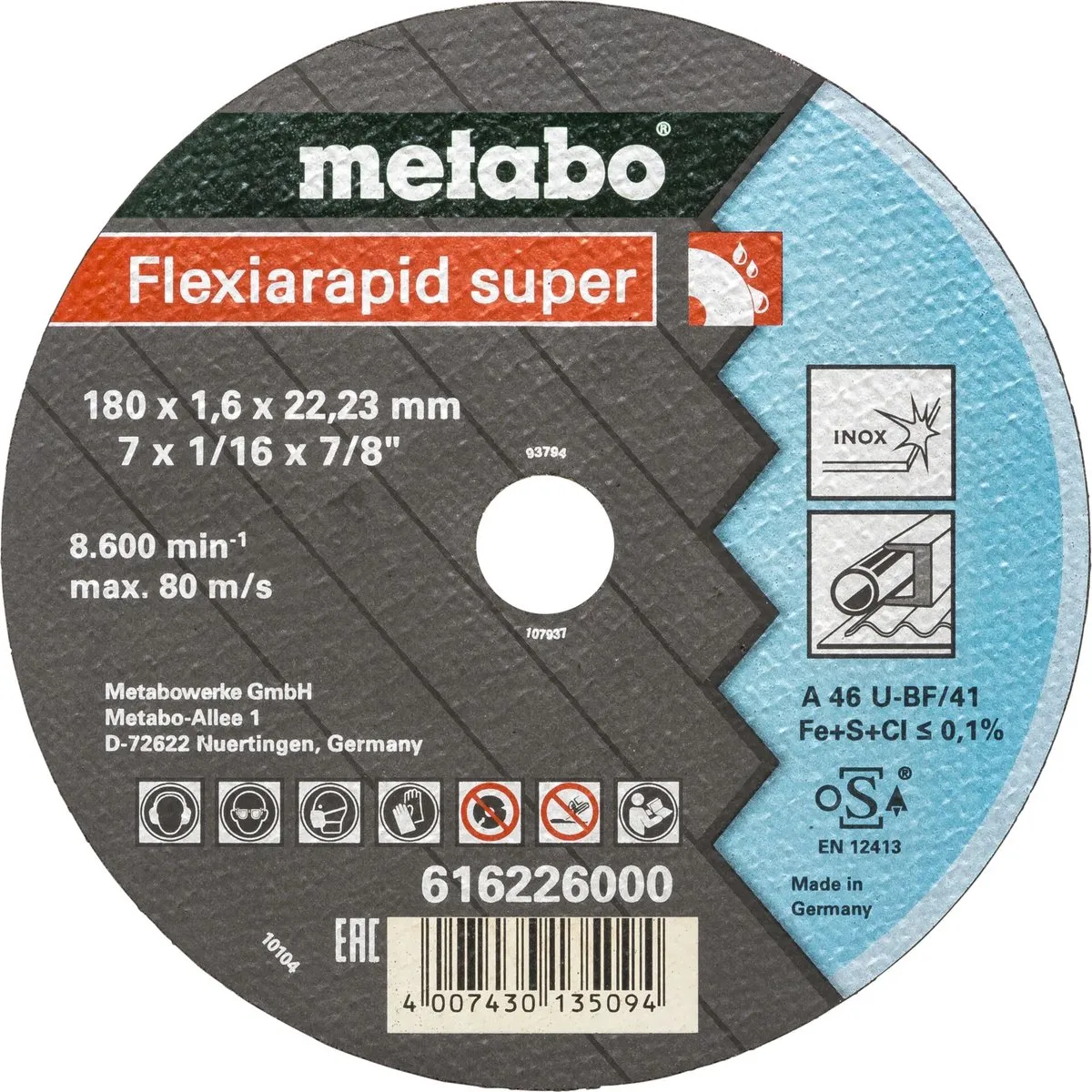 Metabo Doorslijpschijf Flexiamant 180x1,6mm Inox A46-U - afbeelding 2 van 2