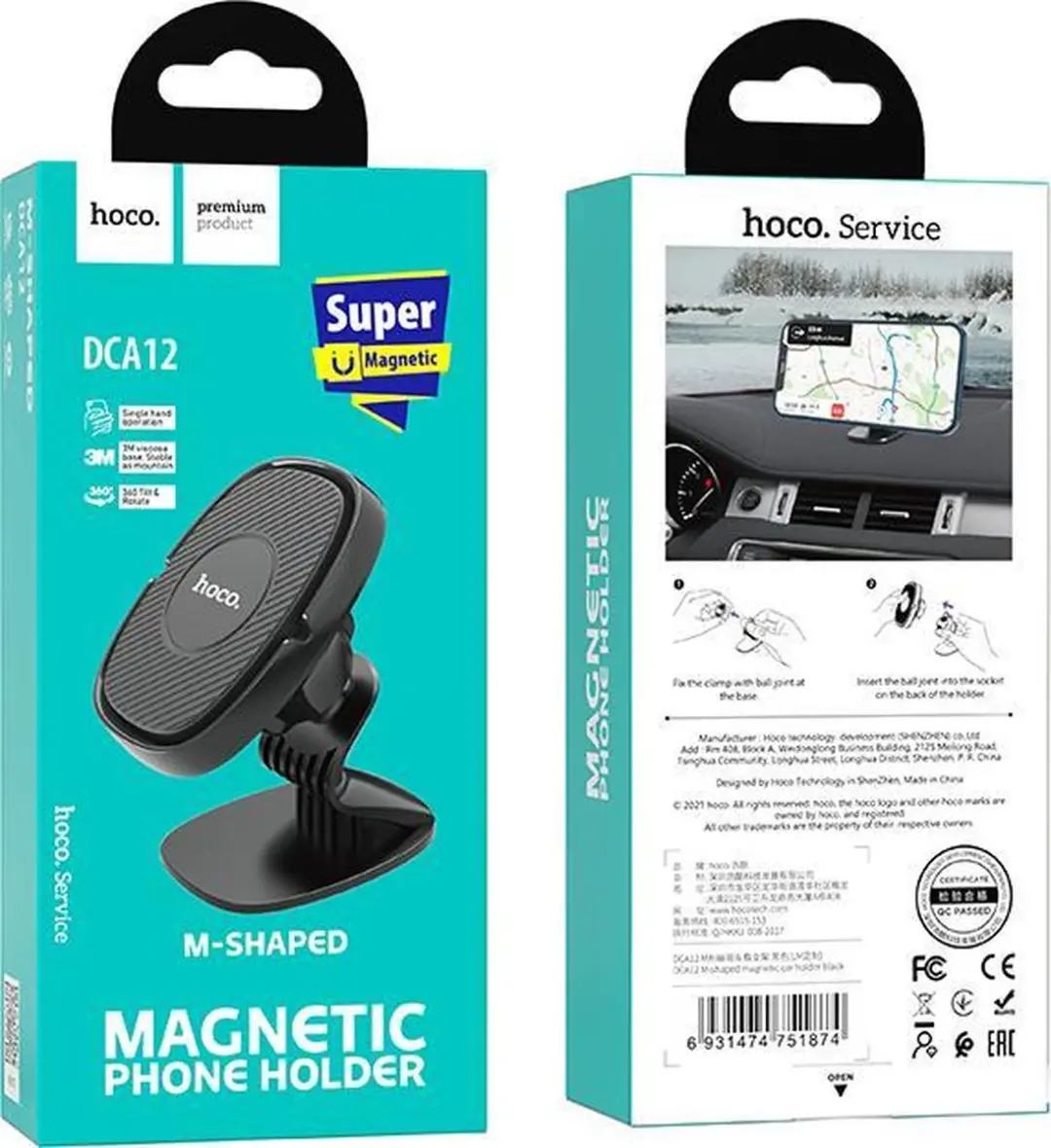 Hoco DCA12 Magnetische Auto Telefoonhouder - Zwart - afbeelding 6 van 6
