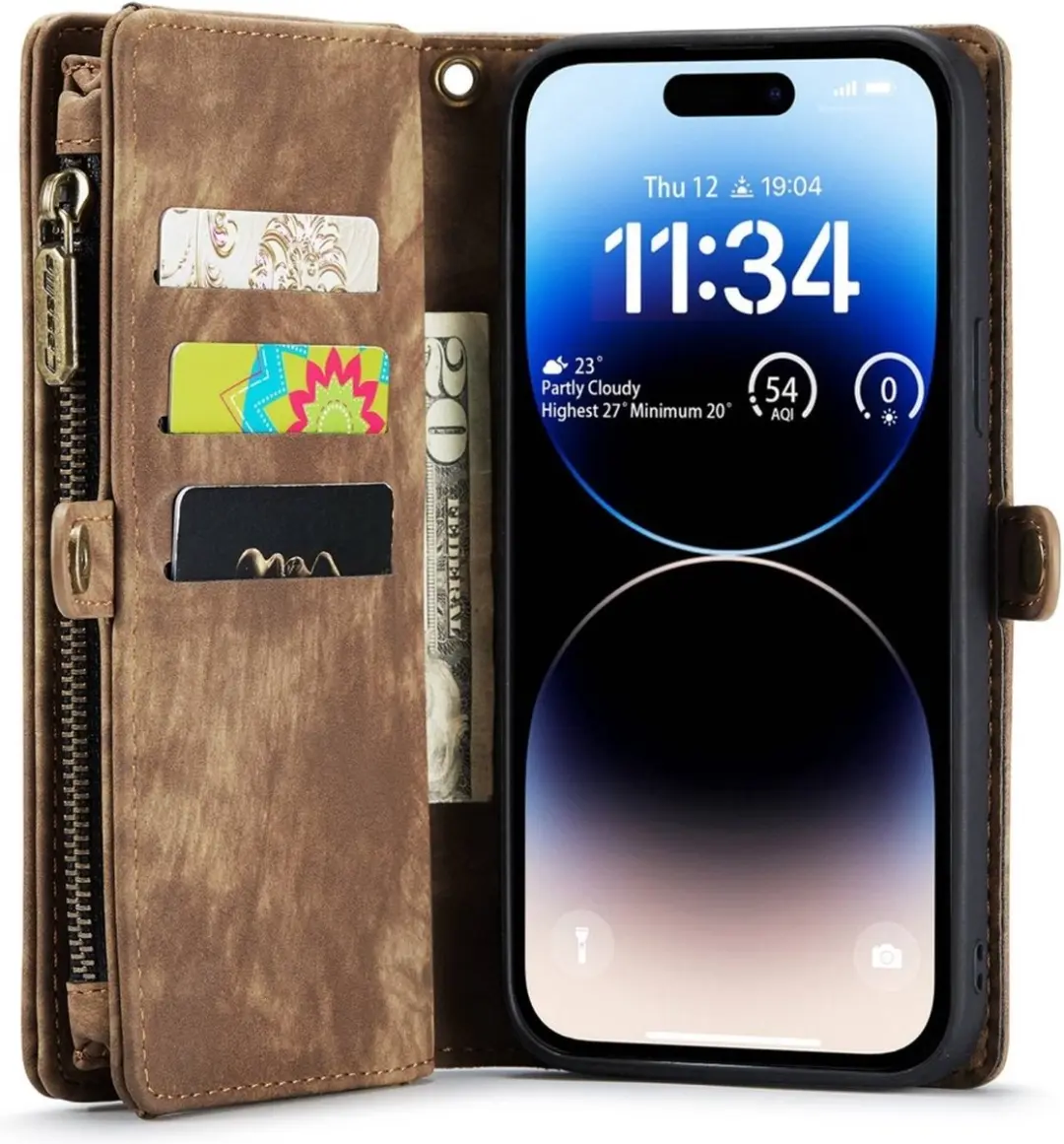 Caseme Vintage 2-in-1 Portemonnee Hoes iPhone 14 Pro Max - 14 Pasjes - Bruin - afbeelding 6 van 6