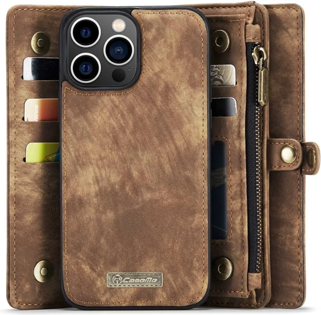 Caseme Vintage 2-in-1 Portemonnee Hoes iPhone 14 Pro Max - 14 Pasjes - Bruin