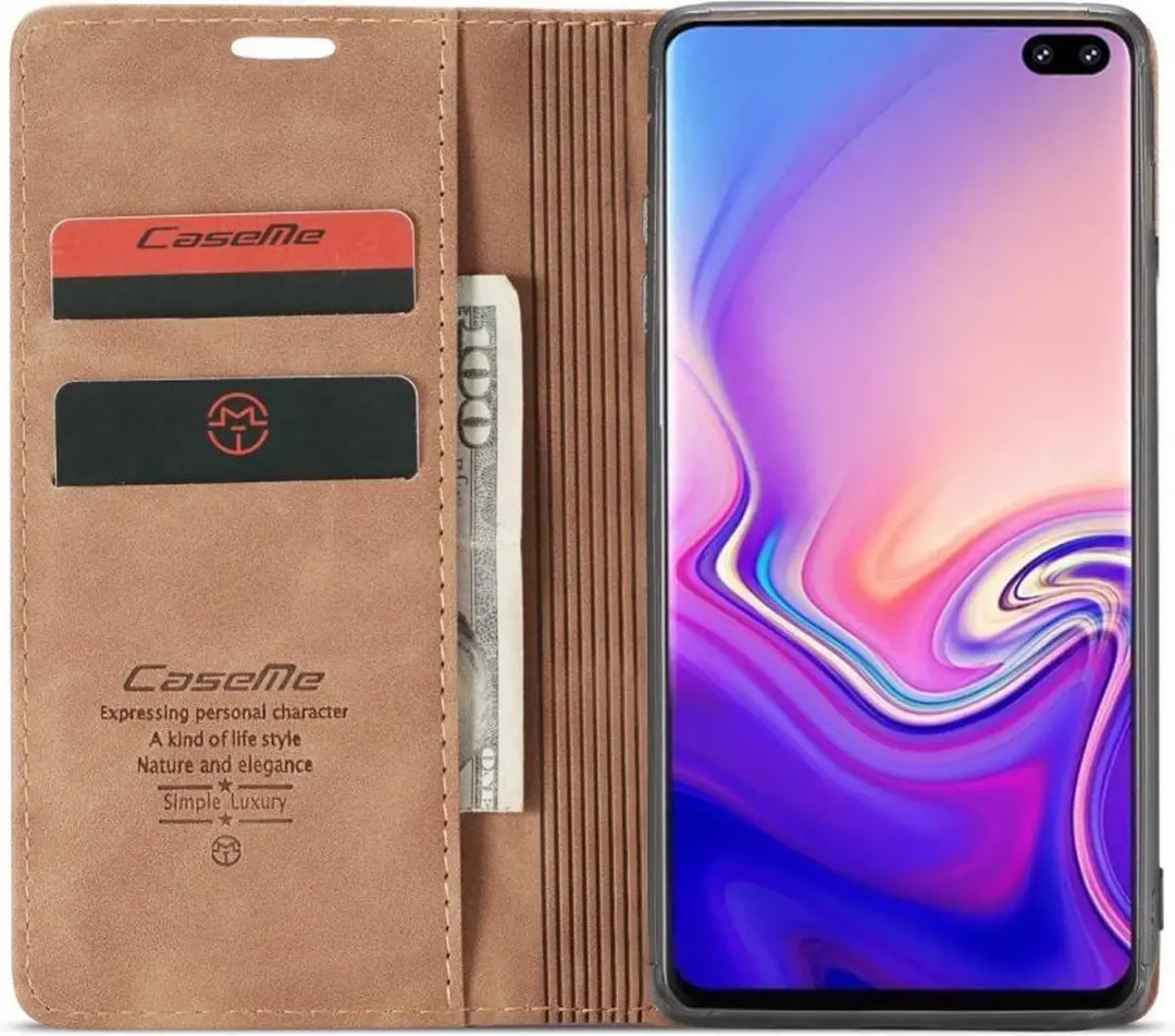 Caseme Book Case Bruin - Samsung Galaxy S10 Hoesje - 2 Pasjes