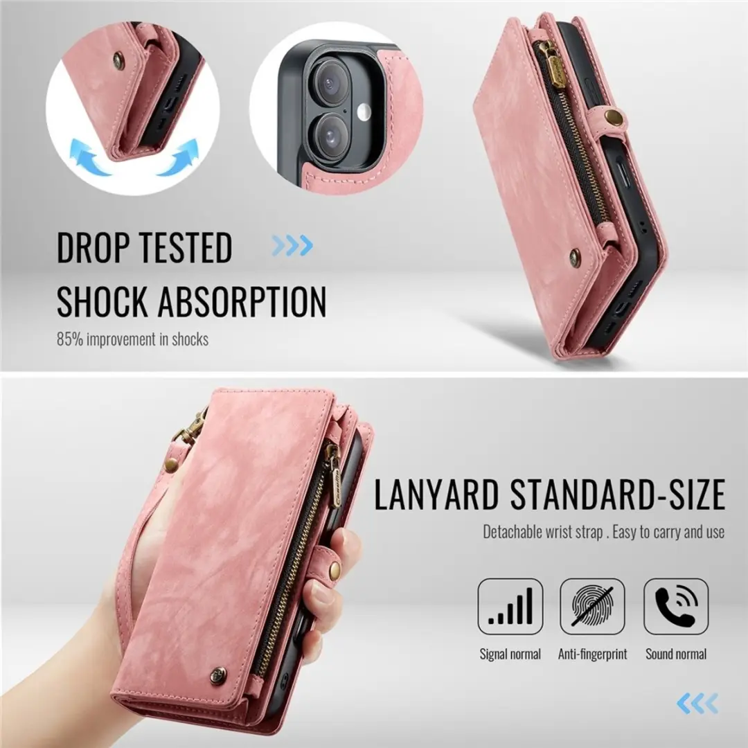 CaseMe 008 iPhone 16 Hoesje - Roze - 8 Pasjes