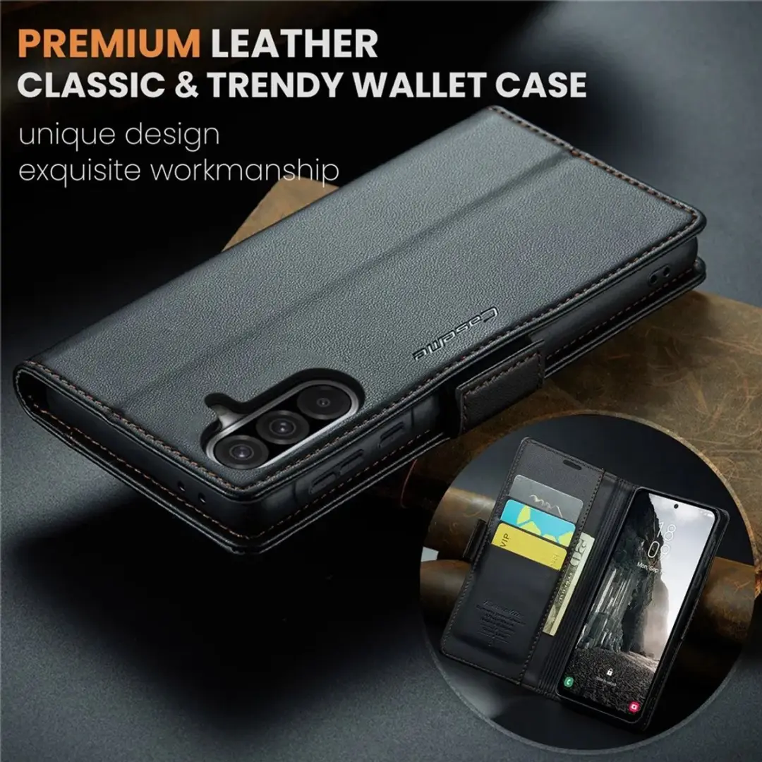 Caseme Litchi Texture Book Wallet Hoesje Samsung Galaxy A36 - 3 Pasjes - Zwart
