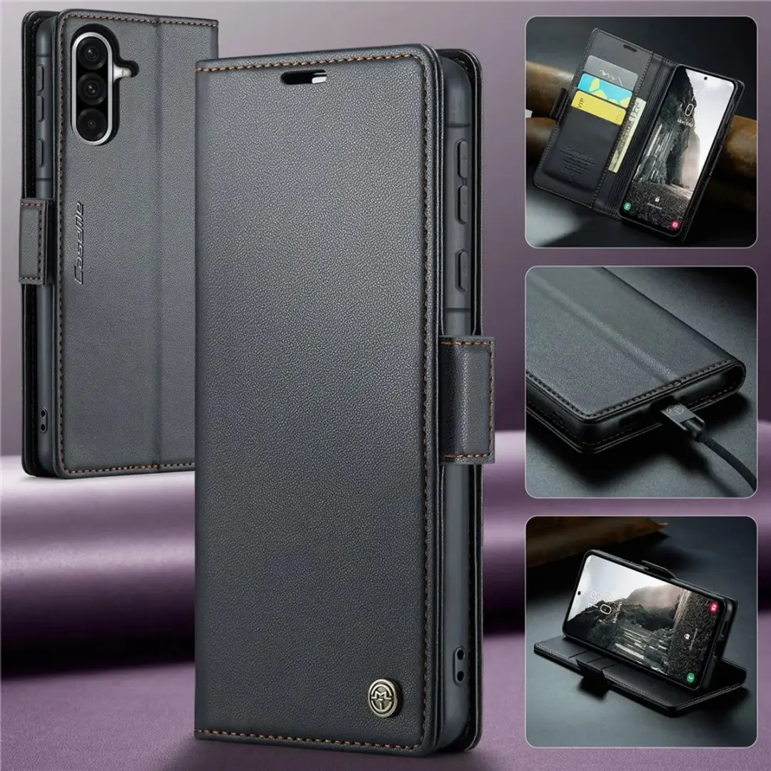 Caseme Litchi Texture Book Wallet Hoesje Samsung Galaxy A36 - 3 Pasjes - Zwart