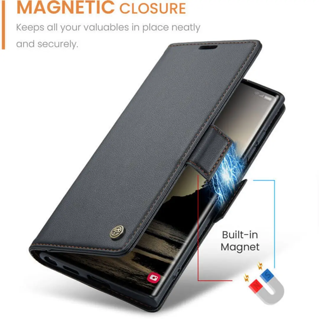 Caseme Wallet Case voor Samsung Galaxy S25 Ultra - RFID & Magneetsluiting - Zwart