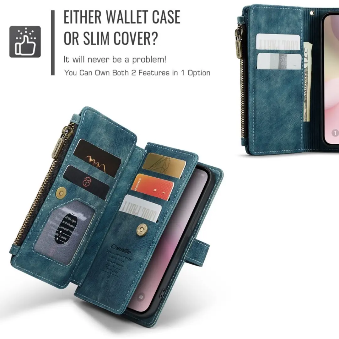 CaseMe C30 Book Case iPhone 16/17 Hoesje - Blauw - 10 Pasjes