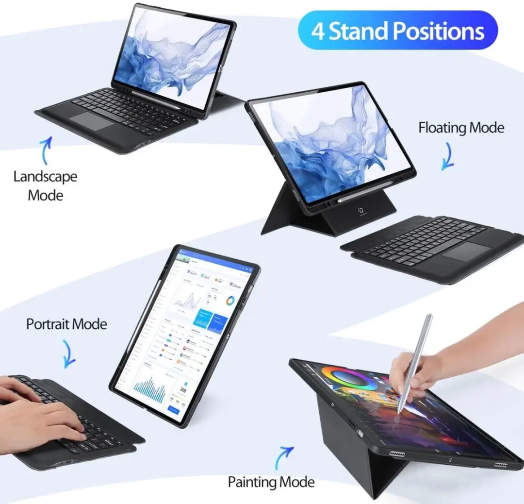 Dux Ducis Tablettoetsenbordhoes Samsung Galaxy Tab S8+/S7+/S7 FE - Zwart - afbeelding 6 van 6