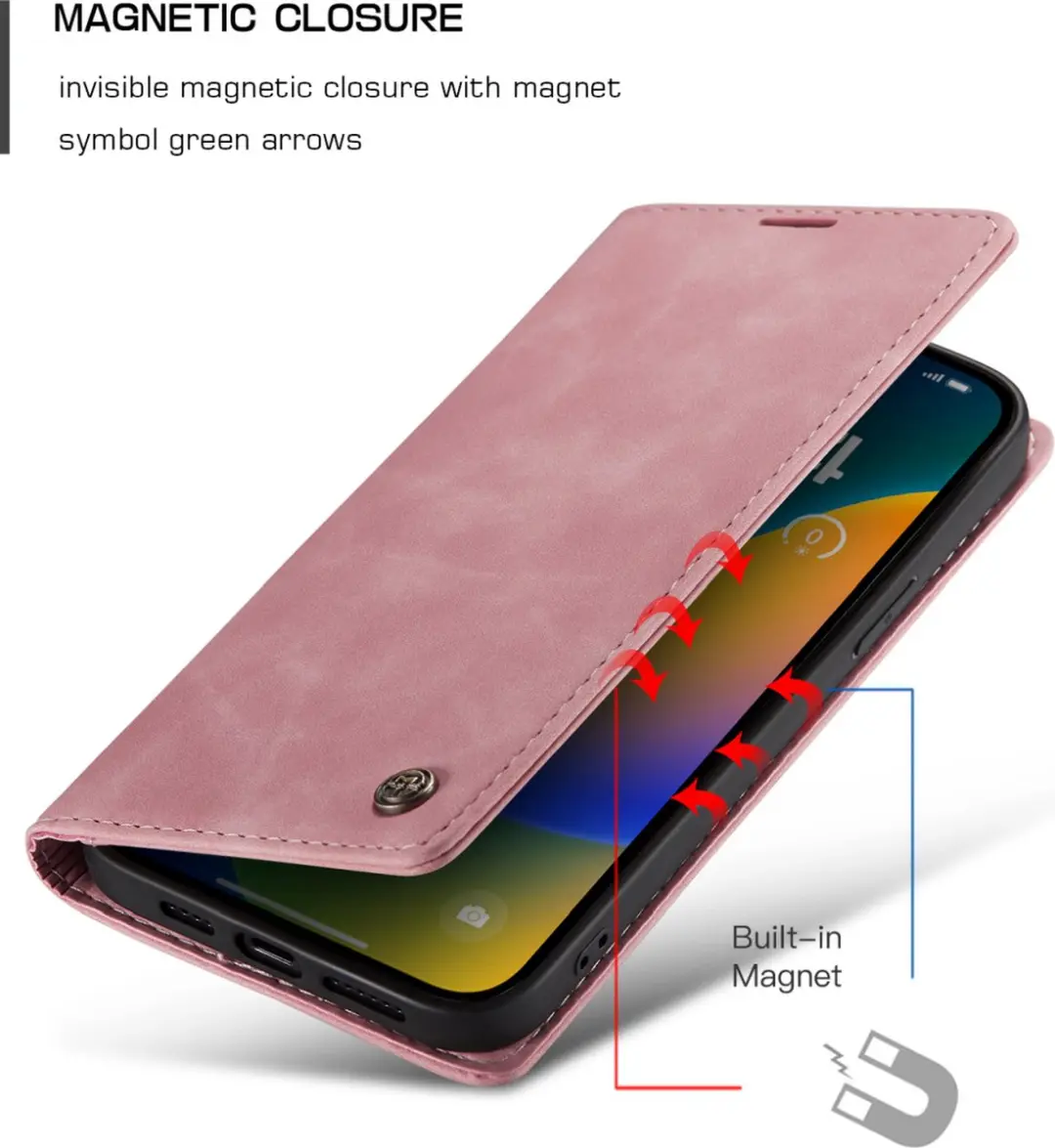 Caseme Retro Wallet Case CSM-37189 - iPhone 14 Pro Max - 2 Pasjes - Roze