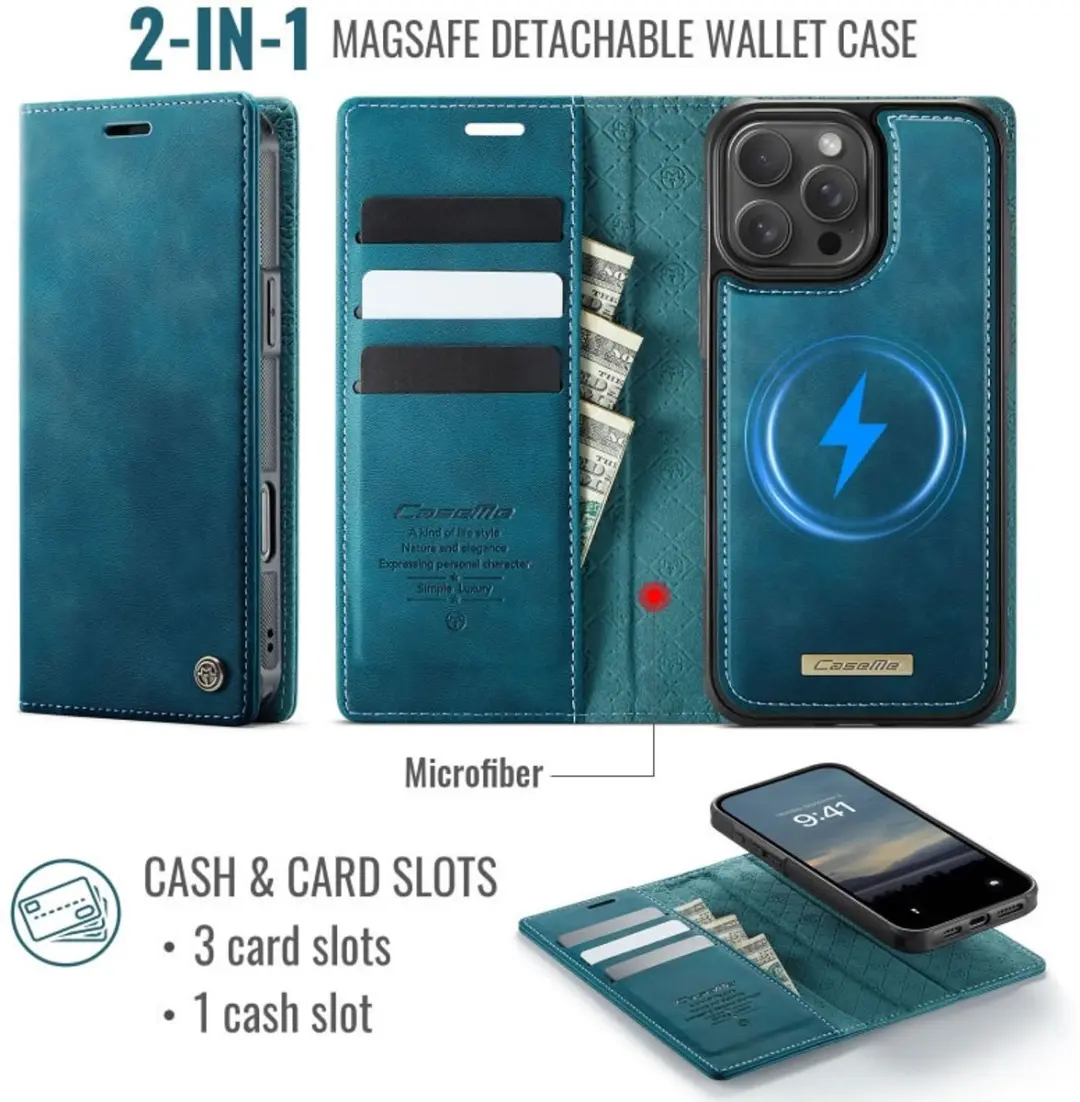 Caseme iPhone 16 Pro Max Portemonneehoes - Blauw