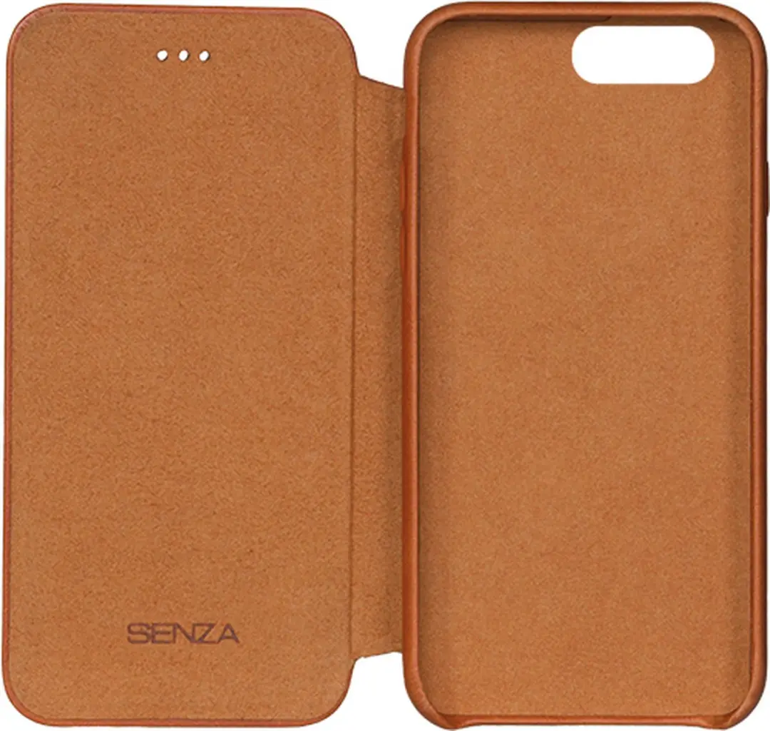 Senza Desire Skinny Bookcase iPhone 8 Plus Hoesje - Cognac - 4 Pasjes