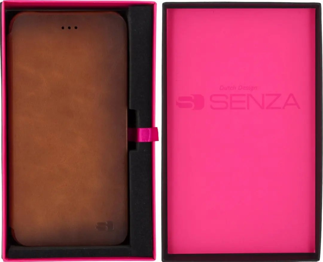 Senza Desire Skinny Bookcase iPhone 8 Plus Hoesje - Cognac - 4 Pasjes