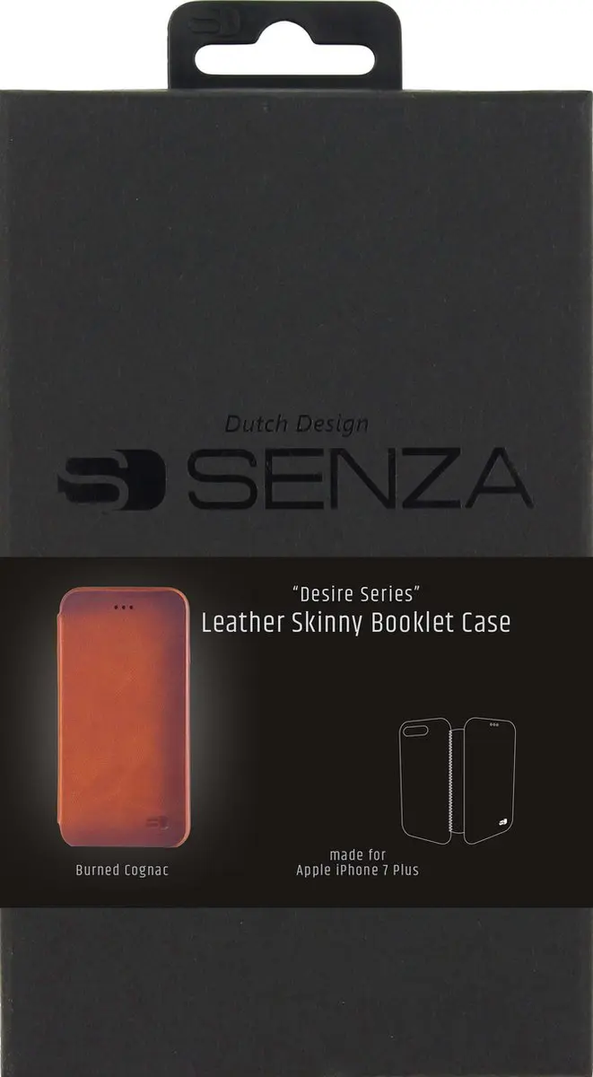 Senza Desire Skinny Bookcase iPhone 8 Plus Hoesje - Cognac - 4 Pasjes