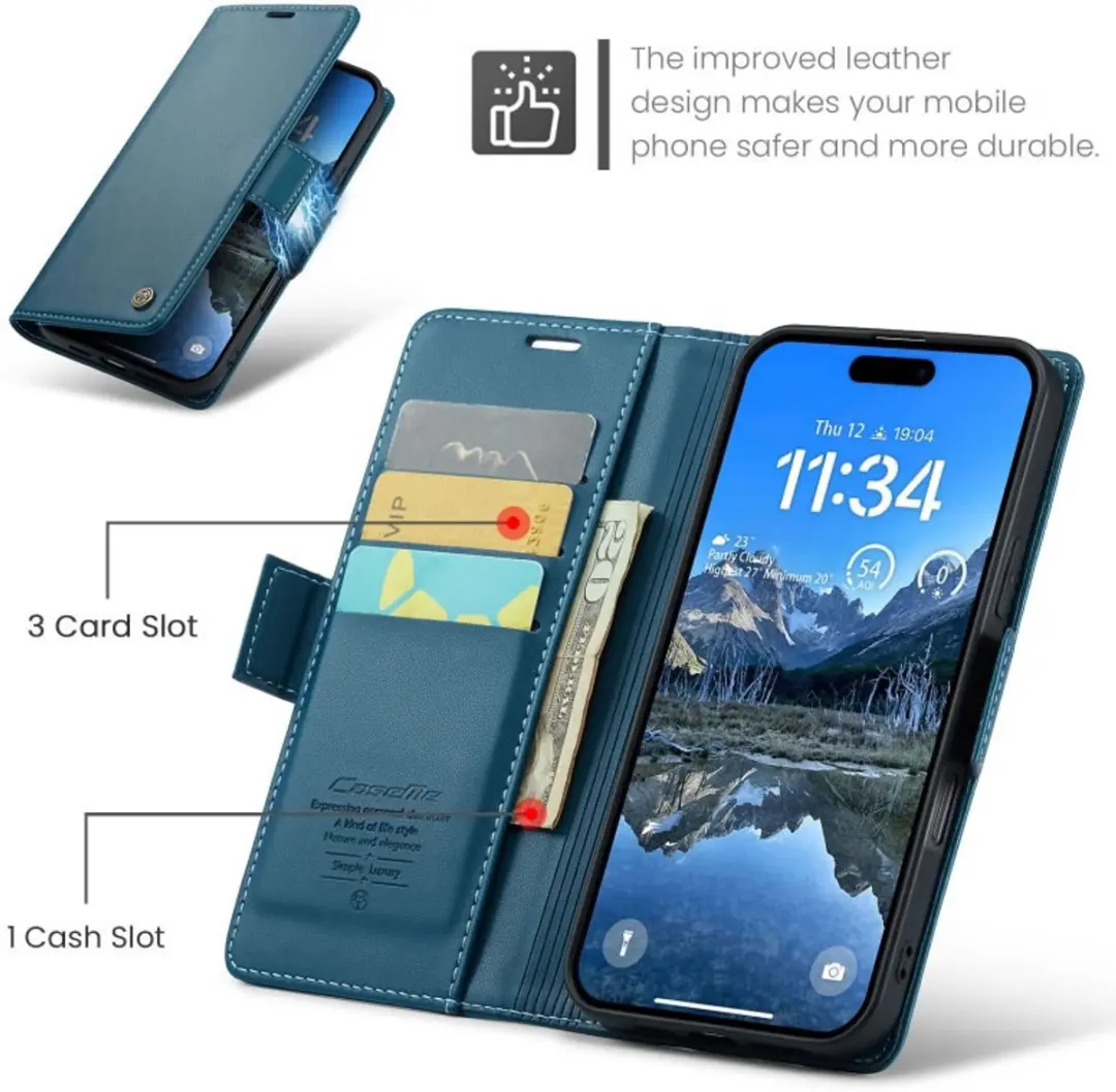 Caseme Wallet Case iPhone 17 - Blauw - RFID Bescherming