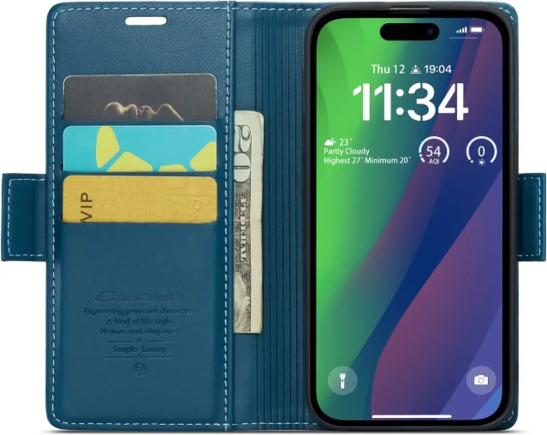 Caseme Wallet Case iPhone 15 Pro - Blauw - RFID Bescherming