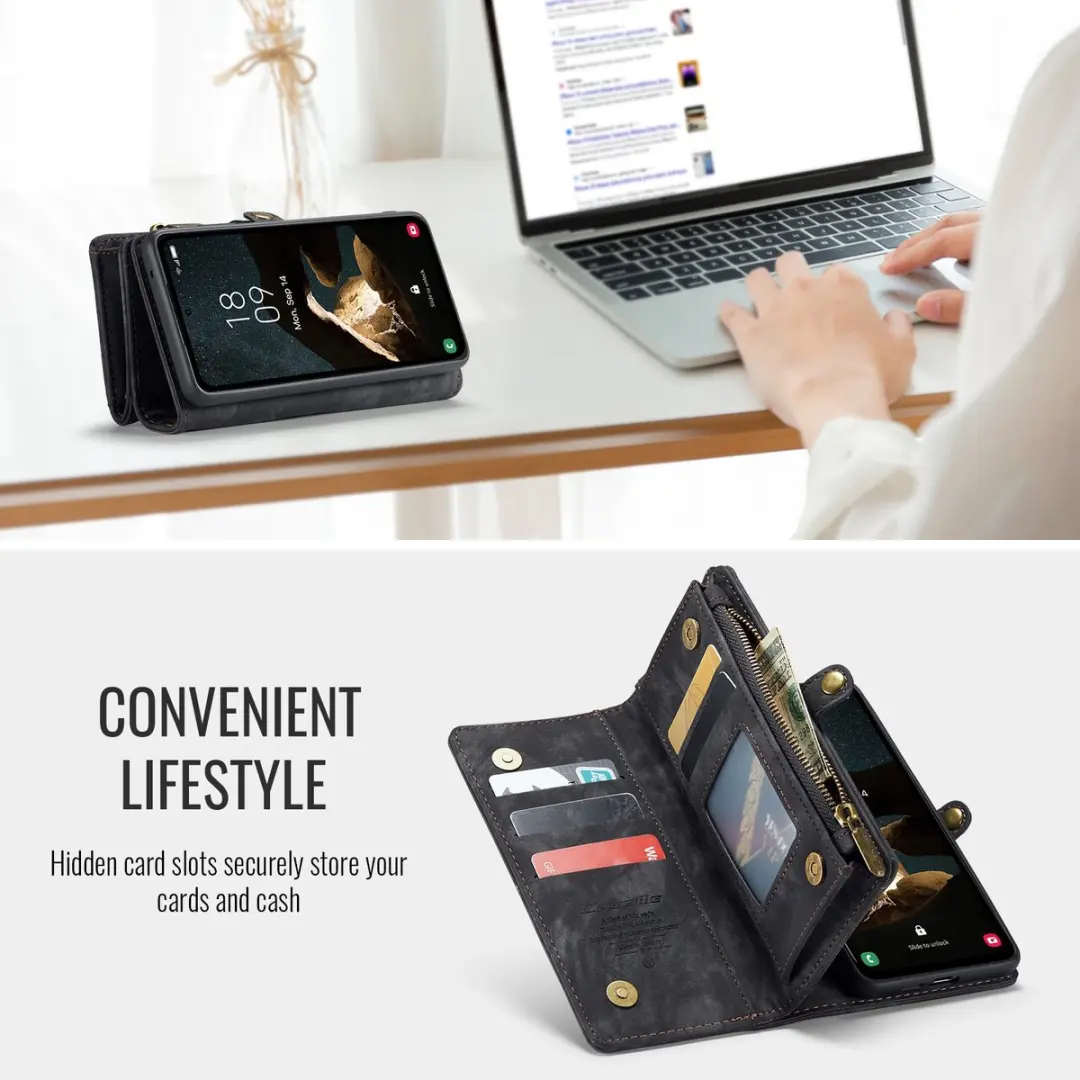 Caseme 008 Hoesje Samsung Galaxy S25 FE - 2-in-1 Book Case & Portemonnee - 8 Pasjes - Zwart