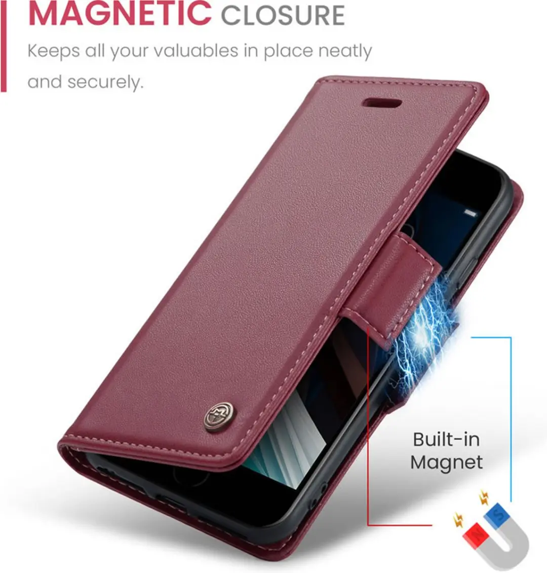 Caseme Wallet Case iPhone 7/8/SE Magneetsluiting - Rood - afbeelding 6 van 6