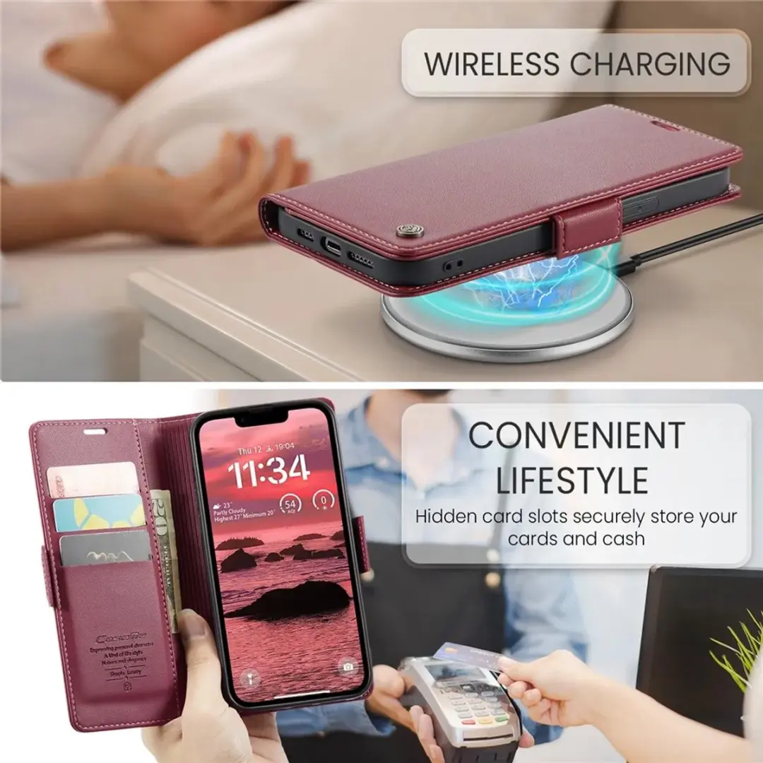 Caseme Litchi Texture Book Wallet Hoesje - iPhone 16e Rood