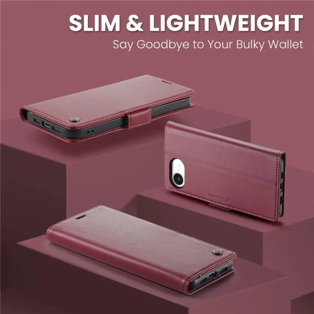 Caseme Litchi Texture Book Wallet Hoesje - iPhone 16e Rood