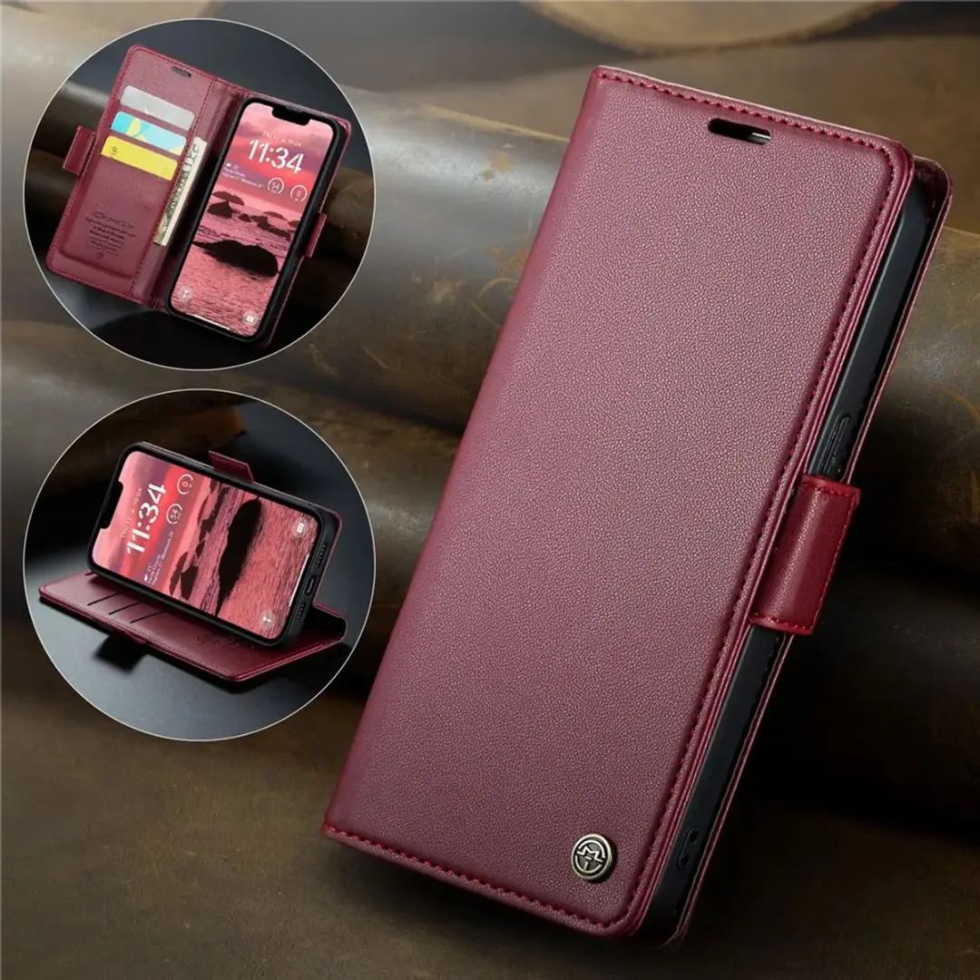 Caseme Litchi Texture Book Wallet Hoesje - iPhone 16e Rood