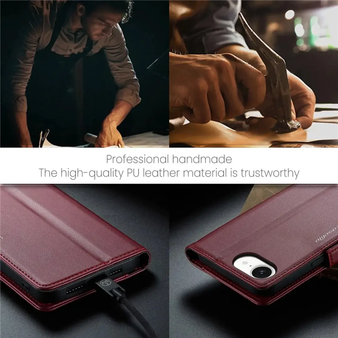 Caseme Litchi Texture Book Wallet Hoesje - iPhone 16e Rood