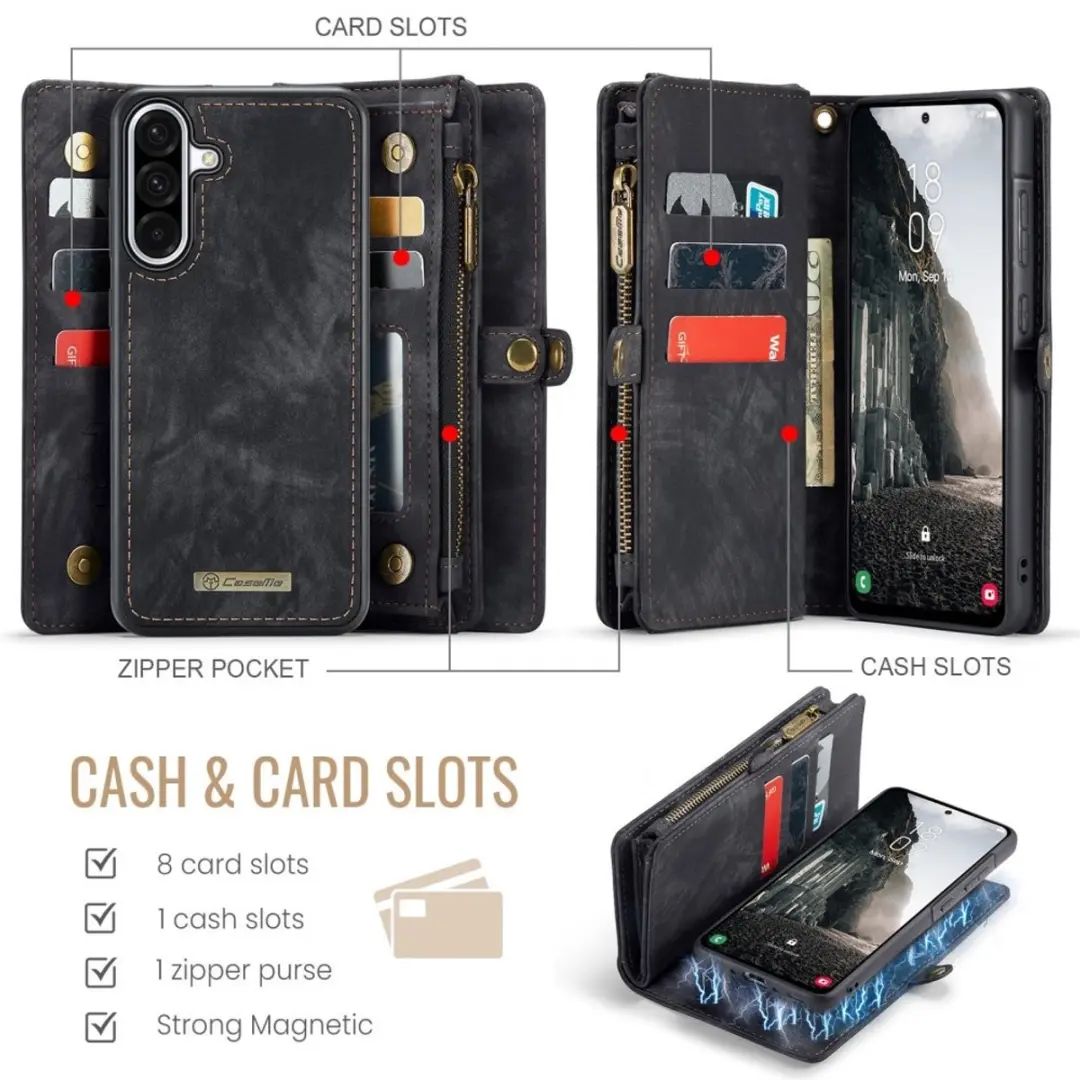 Caseme 008 Hoesje Samsung Galaxy A56 - 8 Pasjes - Zwart