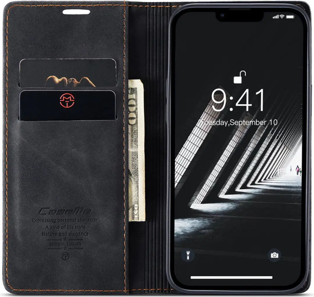 Caseme Bookcase iPhone 14 Hoesje - 2 Pasjes - Zwart