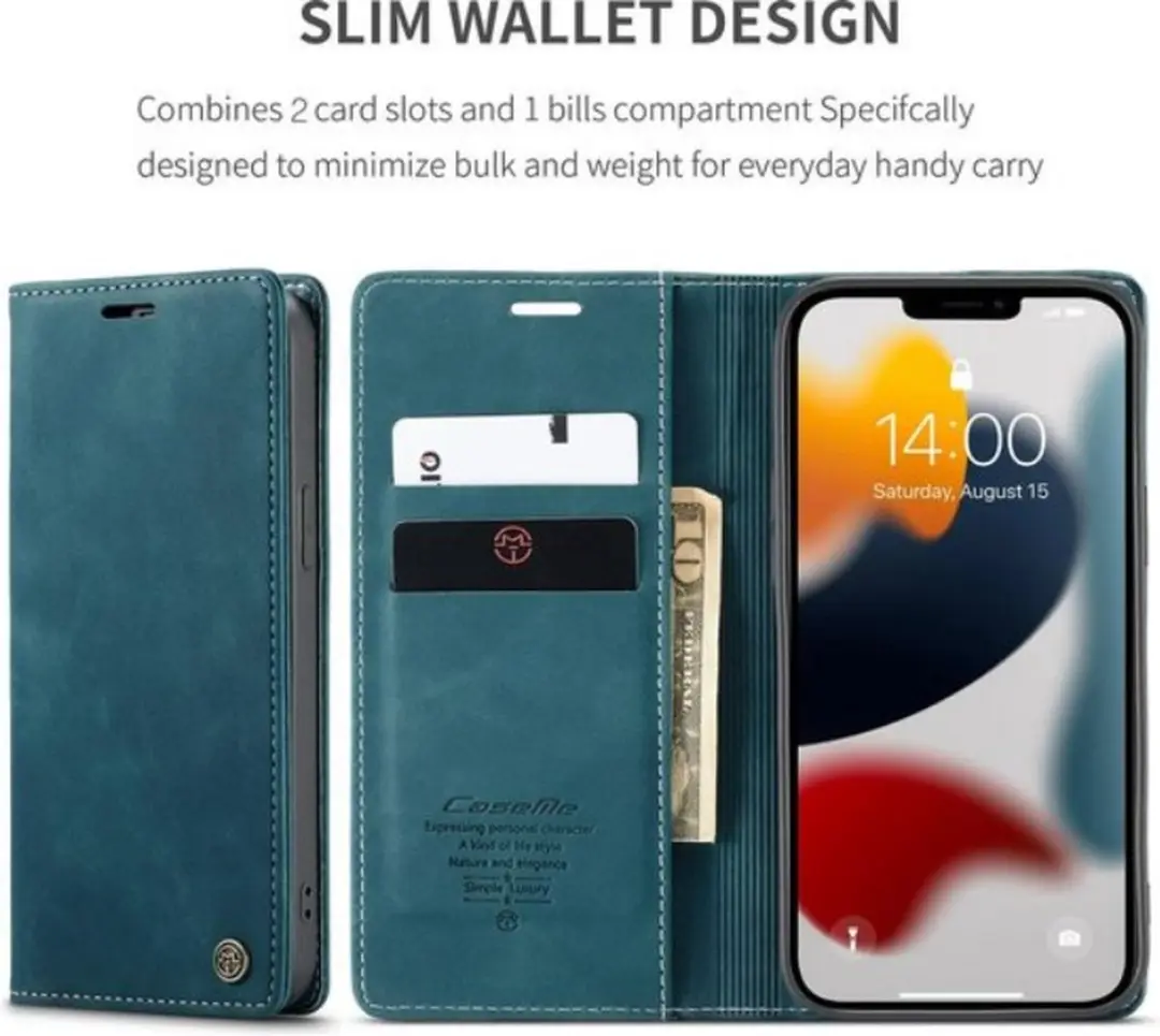 Caseme Bookcase Hoesje iPhone 13 Pro Max - Blauw
