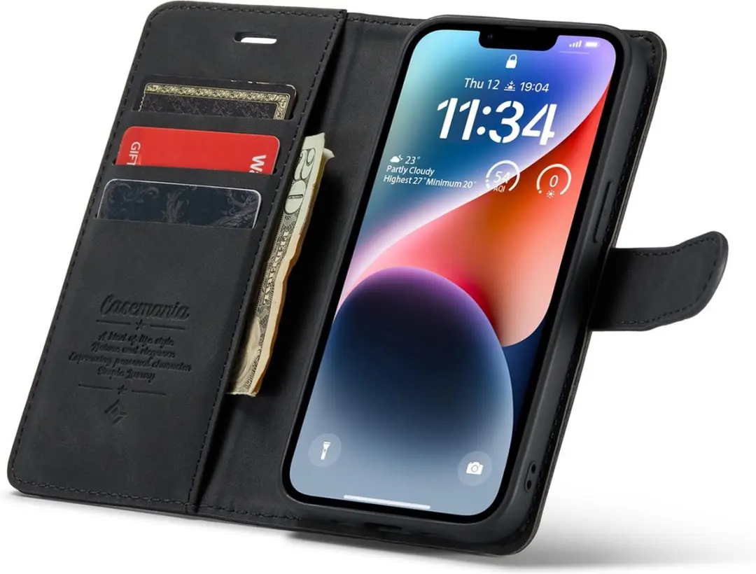 Caseme iPhone 14 Plus Bookcase Hoesje - Effen Zwart - 4 Pasjes