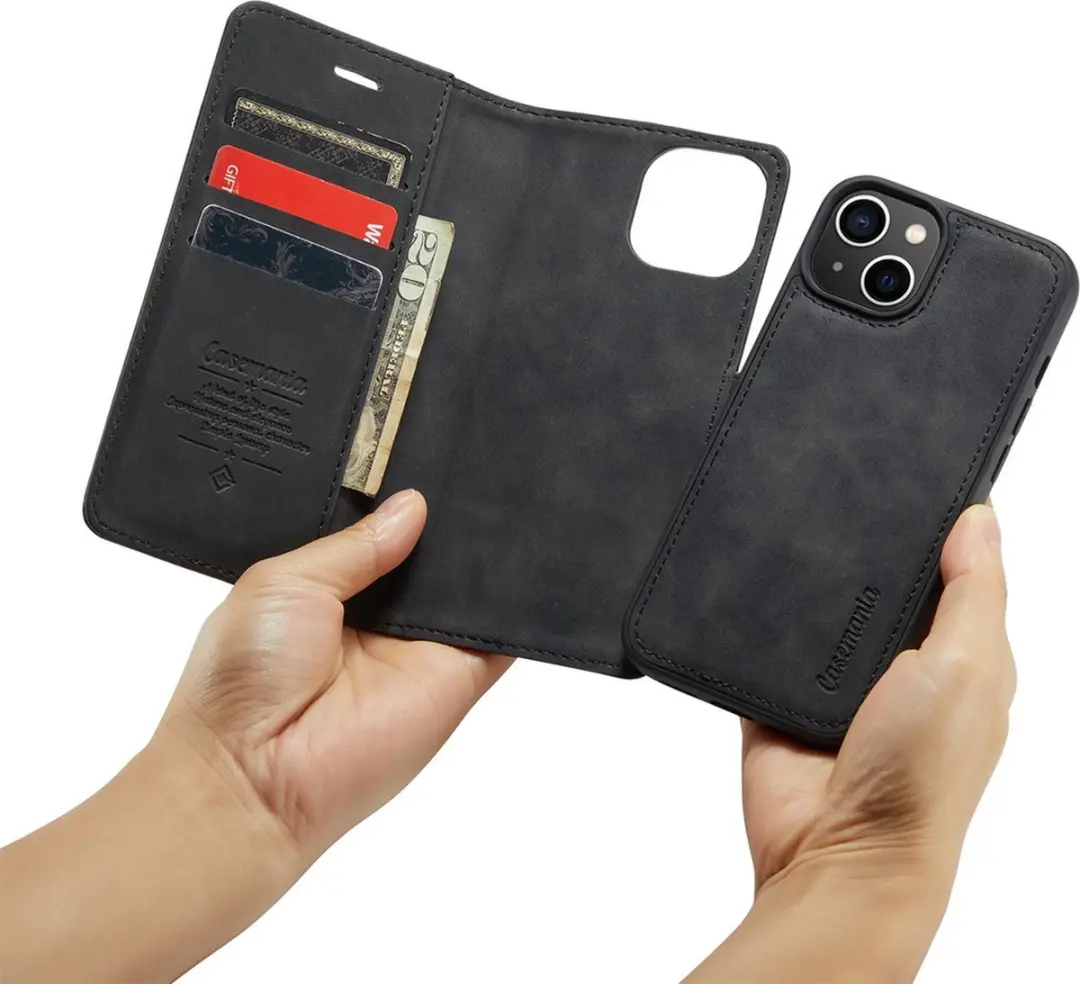 Caseme iPhone 14 Plus Bookcase Hoesje - Effen Zwart - 4 Pasjes