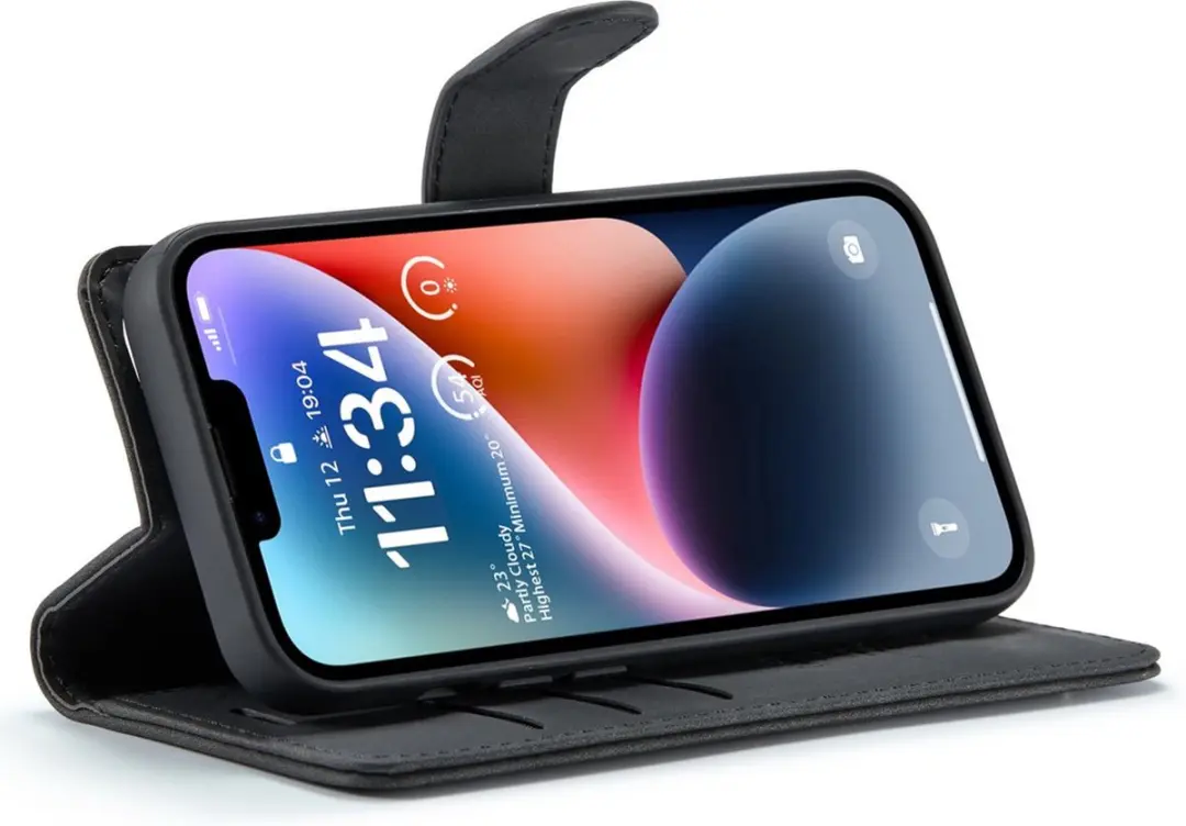 Caseme iPhone 14 Plus Bookcase Hoesje - Effen Zwart - 4 Pasjes - afbeelding 6 van 6