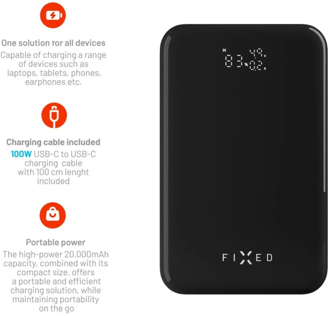 Fixed Zen 20 Pro FIXZENP-20-BK Powerbank 20000mAh - 130W - 3x USB - Zwart