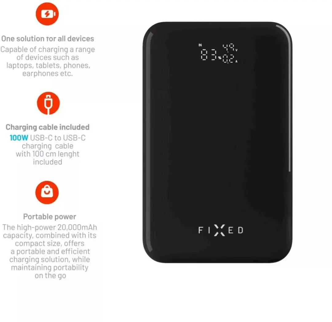 Fixed Zen 20 Pro FIXZENP-20-BK Powerbank 20000mAh - 130W - 3x USB - Zwart