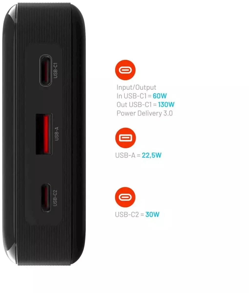 Fixed Zen 20 Pro FIXZENP-20-BK Powerbank 20000mAh - 130W - 3x USB - Zwart - afbeelding 6 van 6