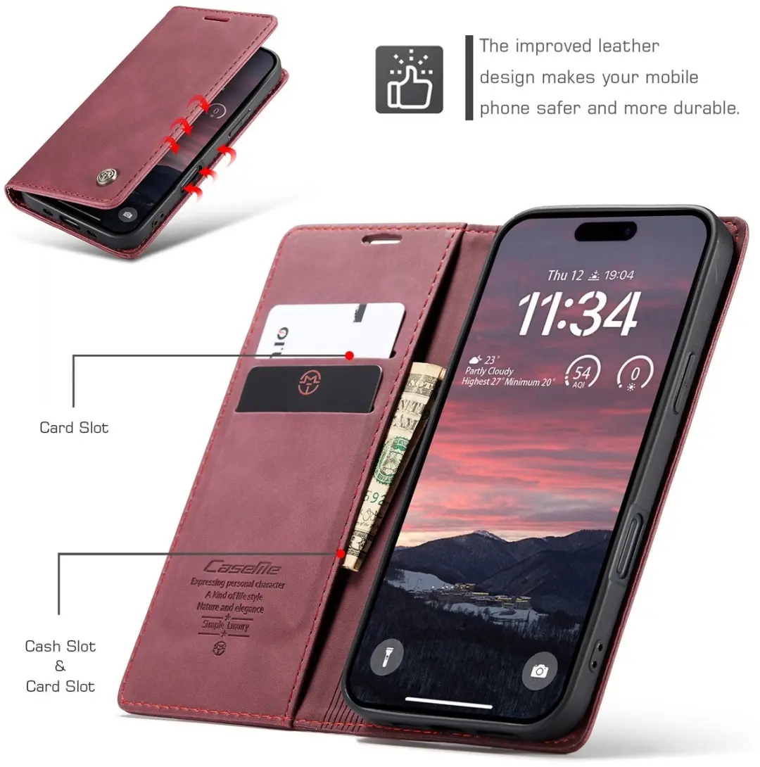 Caseme 013 Book Case Hoesje - iPhone Air - 2 Pasjes - Bordeaux