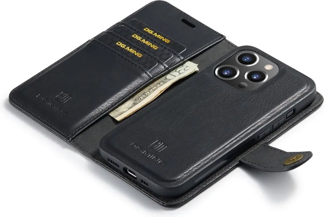 DG.MING iPhone 16 Pro Max Hoesje 2-in-1 Book Case - 3 Pasjes - Zwart