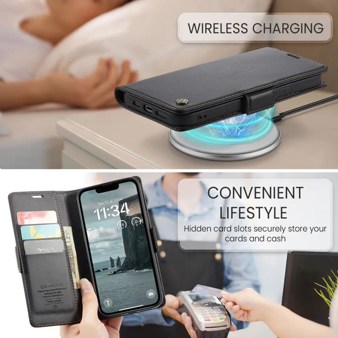CaseMe Wallet Case iPhone 16/17 - RFID & Magneetsluiting - 3 Pasjes - Zwart - afbeelding 6 van 6