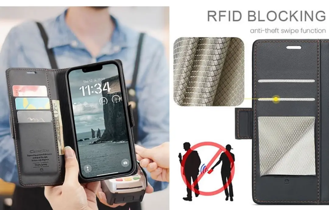 CaseMe Wallet Case iPhone 16/17 - RFID & Magneetsluiting - 3 Pasjes - Zwart