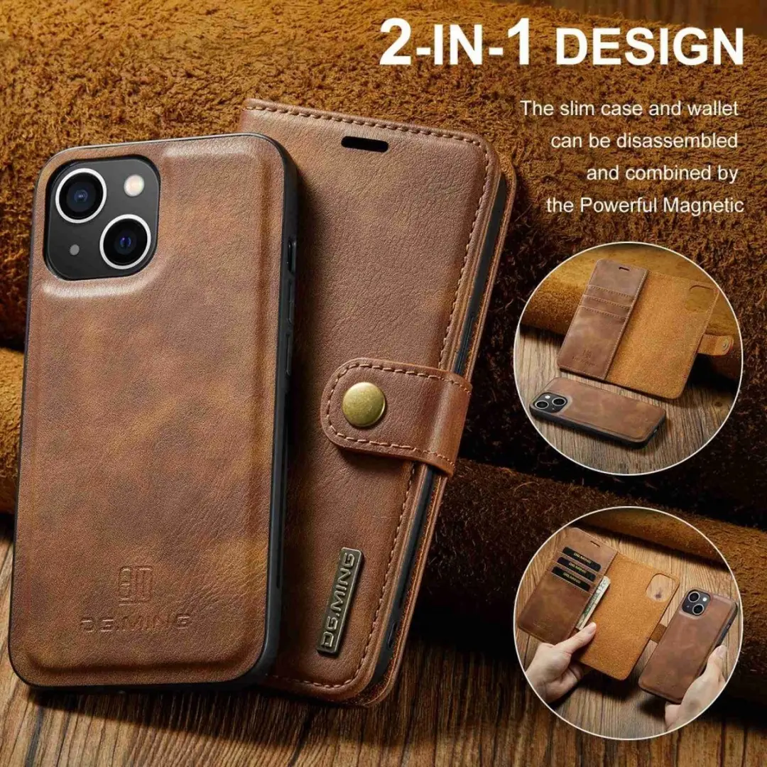DG.MING iPhone 14 Hoesje 2-in-1 Book Case - Bruin