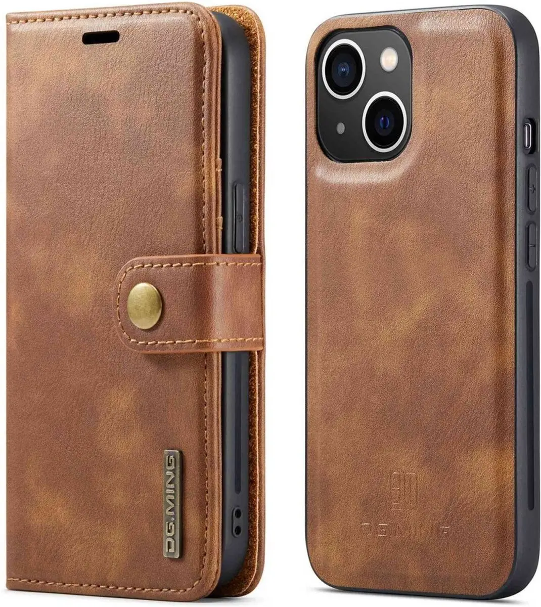 DG.MING iPhone 14 Hoesje 2-in-1 Book Case - Bruin