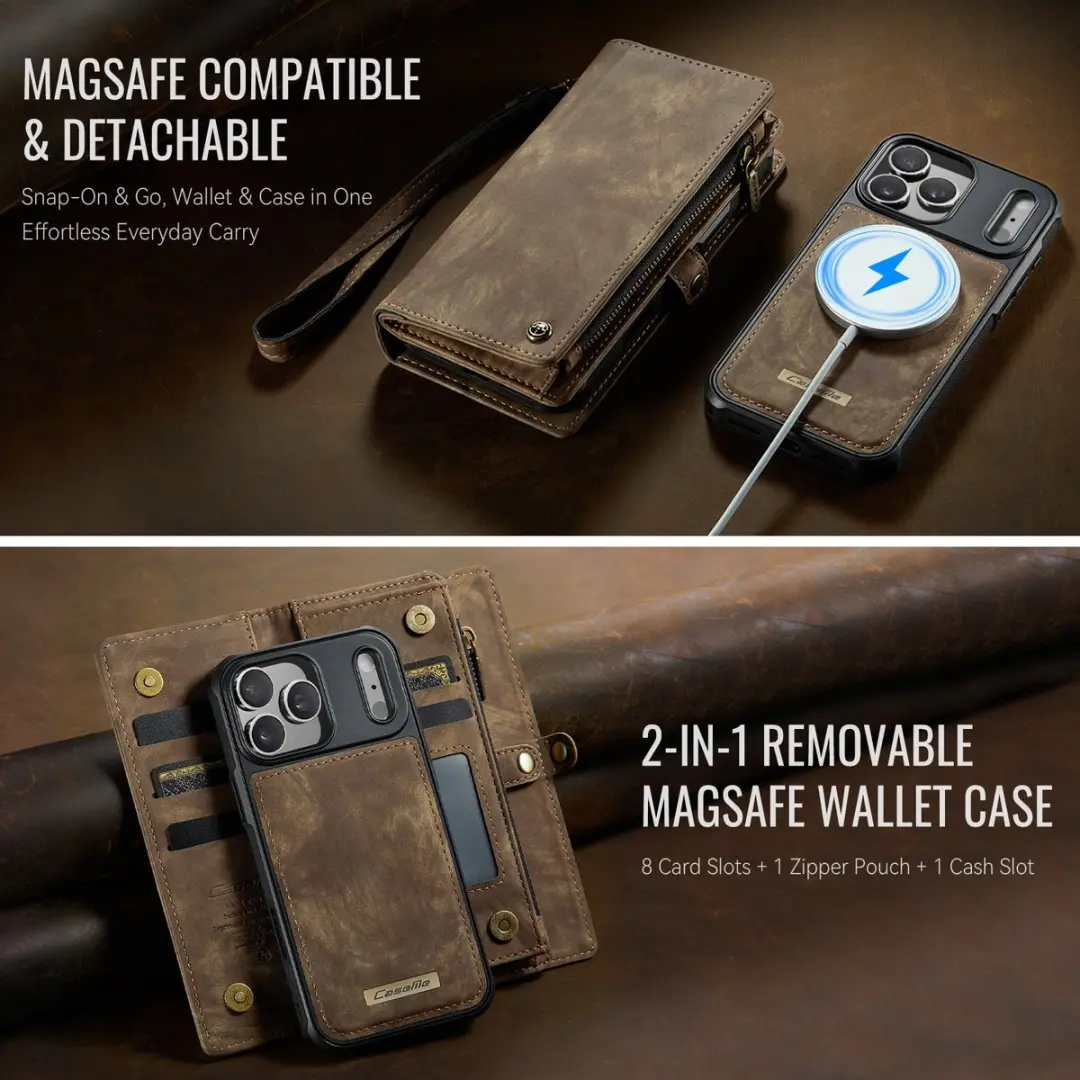 Caseme 008 iPhone 17 Pro Hoesje - Book Case & Portemonnee Bruin