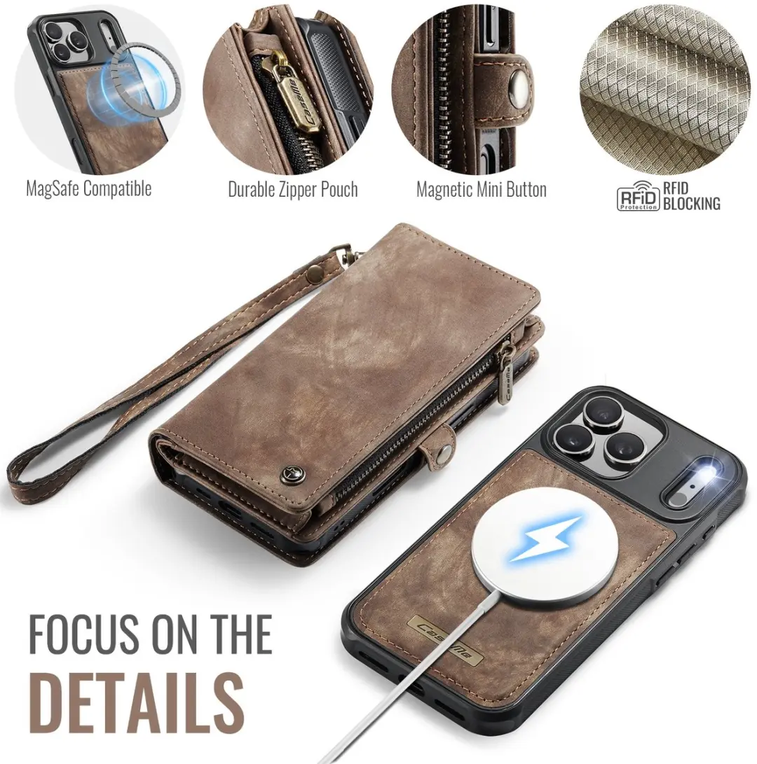 Caseme 008 iPhone 17 Pro Hoesje - Book Case & Portemonnee Bruin