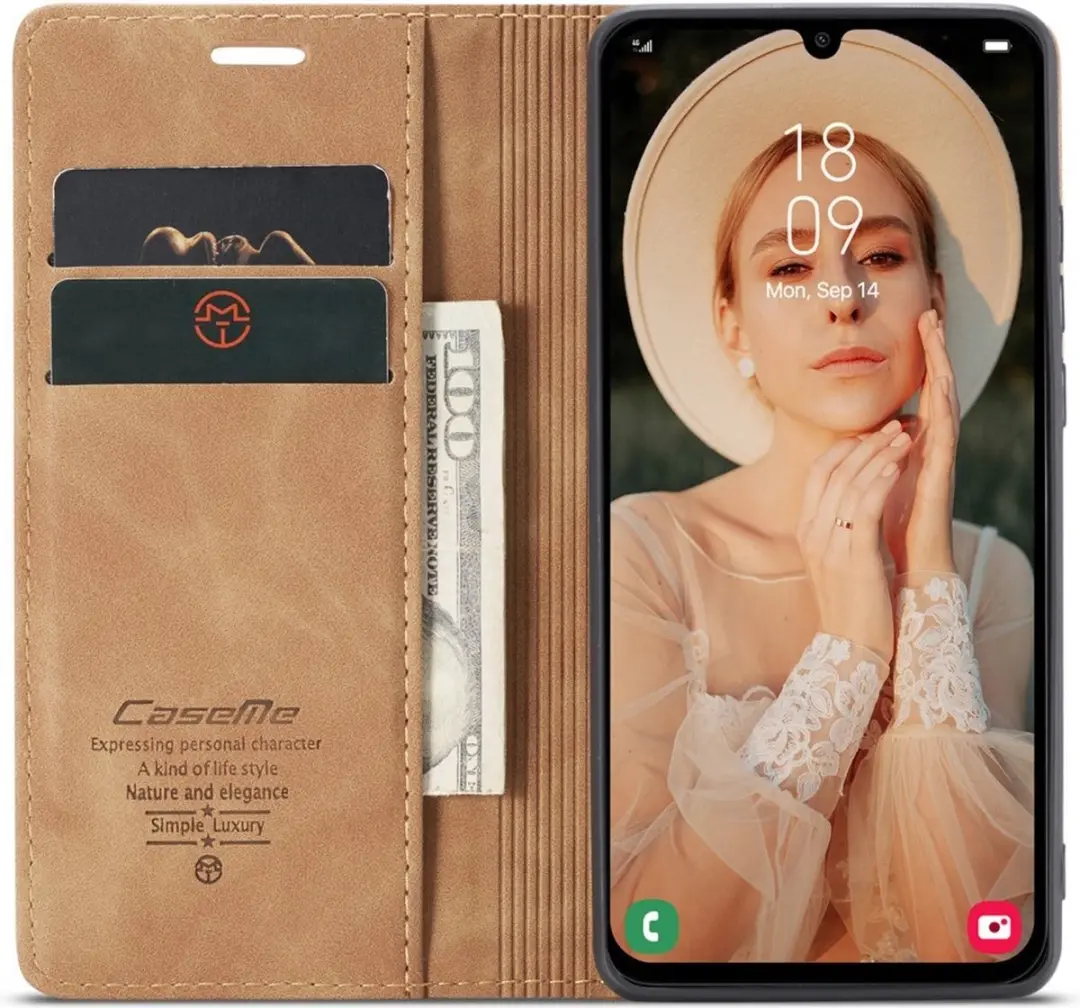 Caseme 013 Book Case Hoesje Samsung Galaxy A15 - 2 Pasjes - Bruin