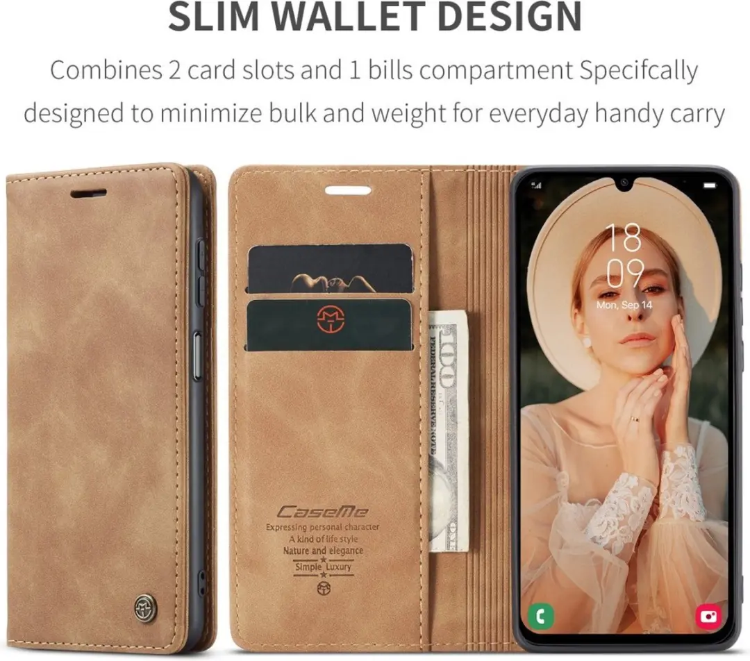 Caseme 013 Book Case Hoesje Samsung Galaxy A15 - 2 Pasjes - Bruin