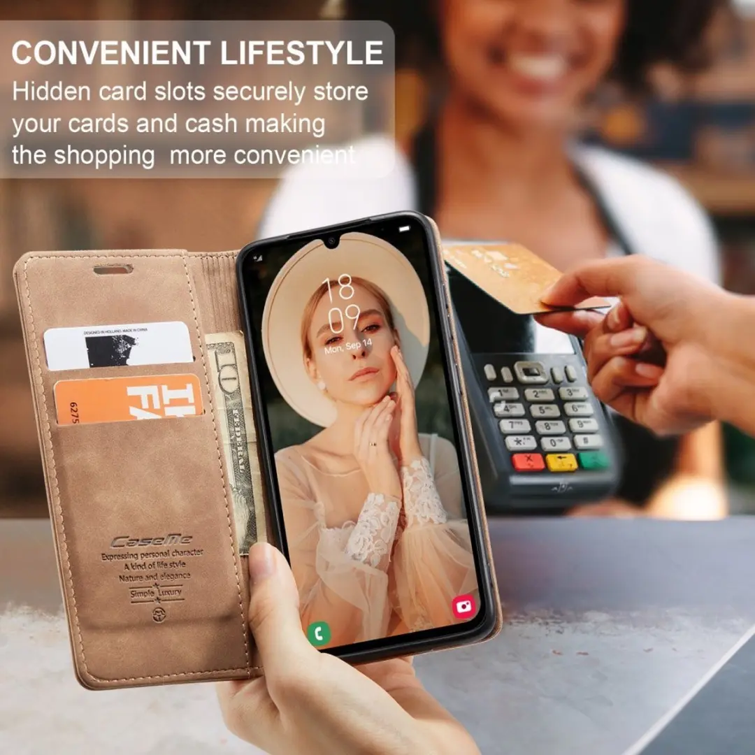 Caseme 013 Book Case Hoesje Samsung Galaxy A15 - 2 Pasjes - Bruin