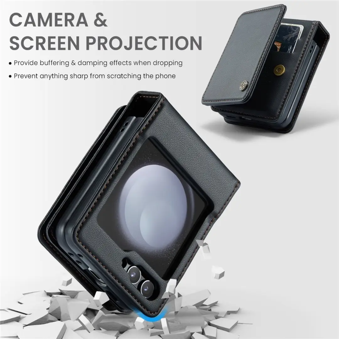 Caseme Leren Backcover Samsung Galaxy Z Flip 7 FE/Z Flip6 - Zwart - 5 Pasjes
