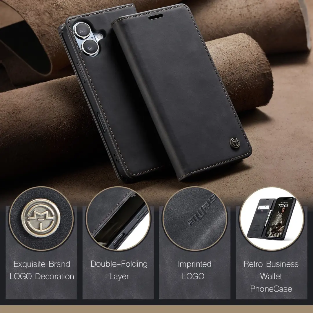 Caseme 013 Book Case iPhone 17 Hoesje - 2 Stuks - Zwart