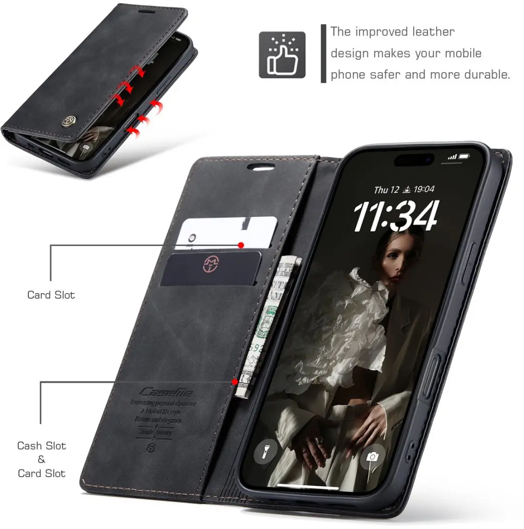 Caseme 013 Book Case iPhone 17 Hoesje - 2 Stuks - Zwart