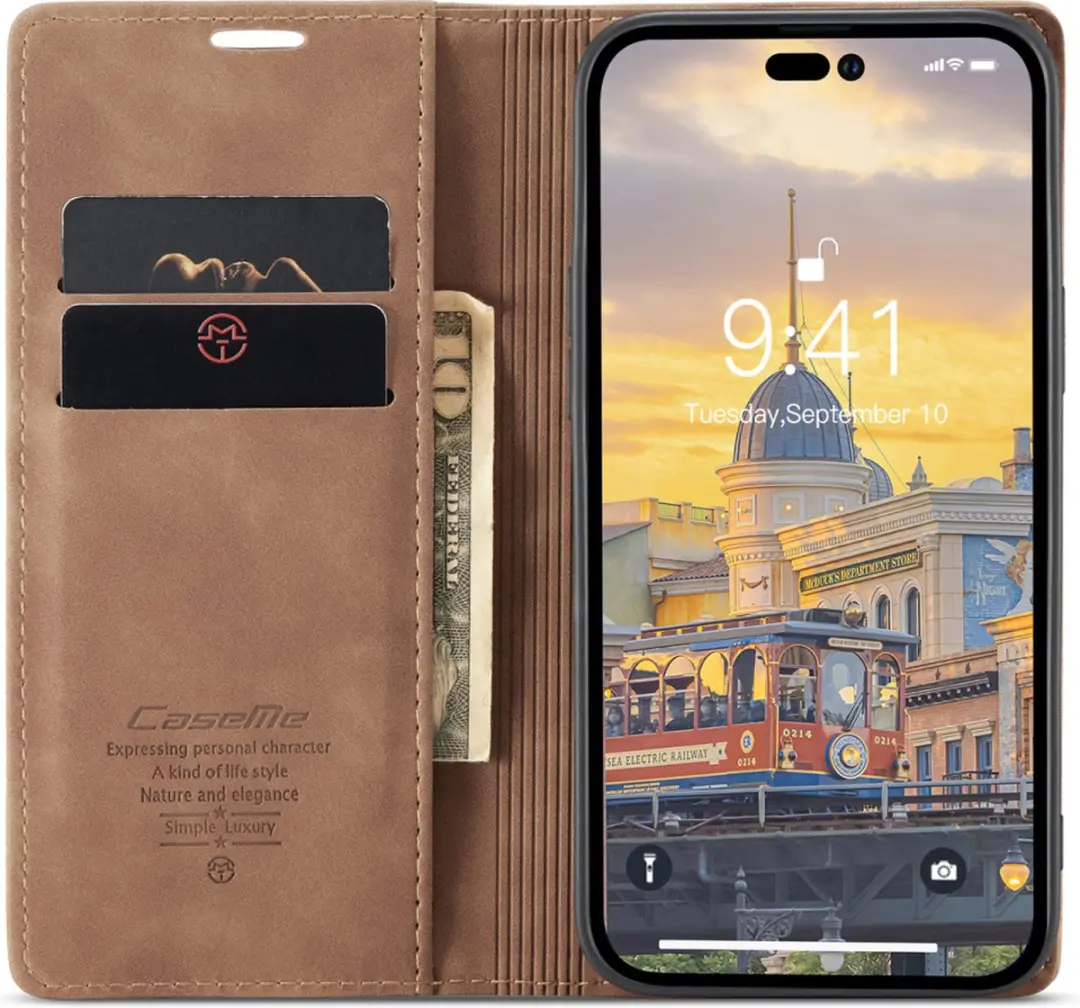 Caseme Retro Wallet Case iPhone 15 Pro - Bruin
