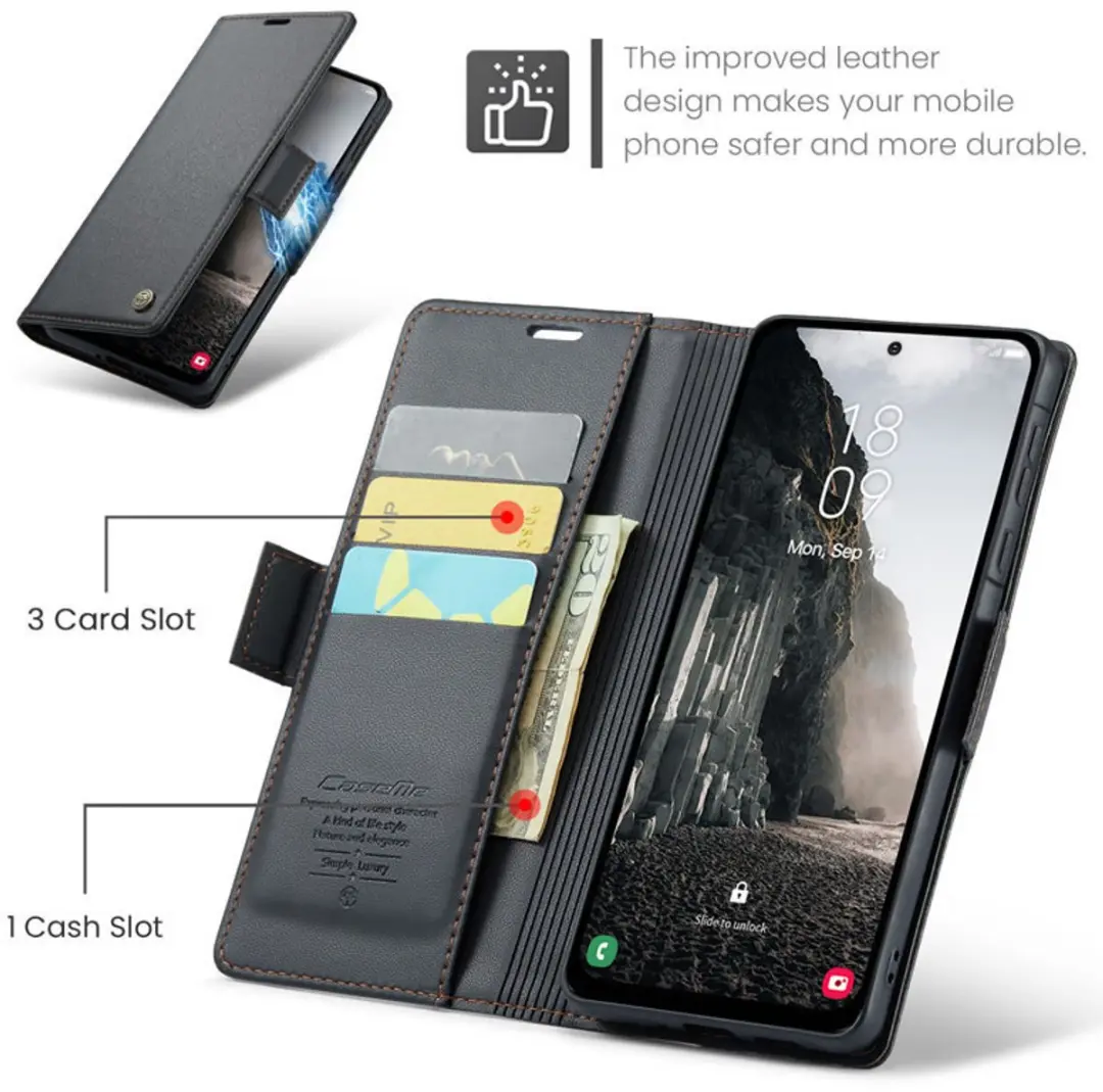 CaseMe Wallet Case Galaxy A56 5G - RFID & Magneetsluiting - Zwart - afbeelding 6 van 6