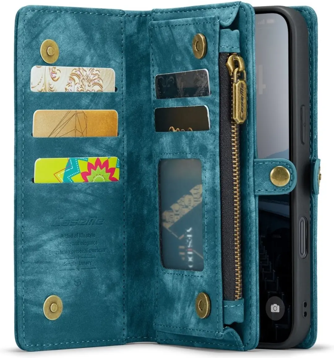Caseme iPhone 16 Vintage 2-in-1 Hoesje - Blauw - 8 Pasjes